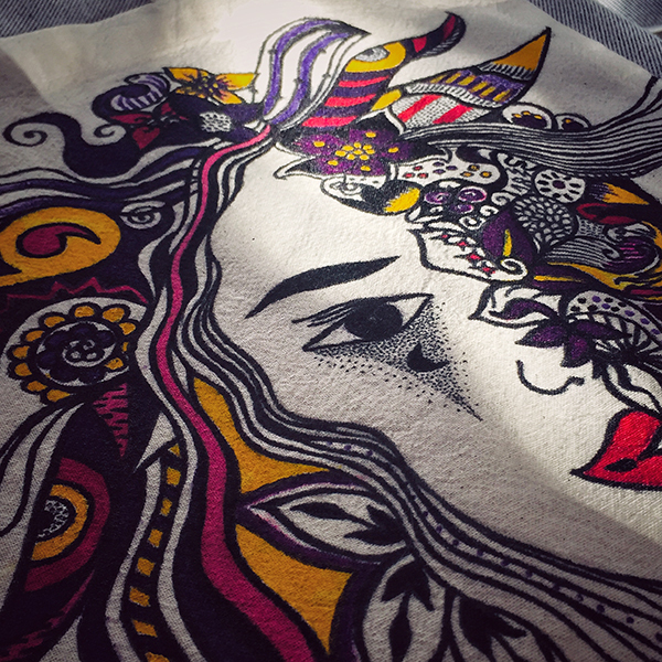 "Moonlit" custom made hand painted tote bag - ύφασμα, ώμου, all day, tote, πάνινες τσάντες - 2