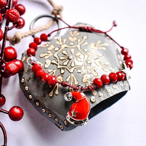 Βραχιόλι με αγιοβασιλιάτικο σκούφο - charms, αστέρι, χριστουγεννιάτικο, χριστουγεννιάτικα δώρα, χεριού, αυξομειούμενα - 3