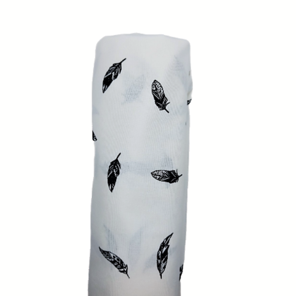 Βαμβακερό σεντόνι λίκνου σε λευκό χρώμα με boho σχέδιο φτερά Διαστάσεις 0,70 x 1,25 - φτερό, κορίτσι, αγόρι, χειροποίητα