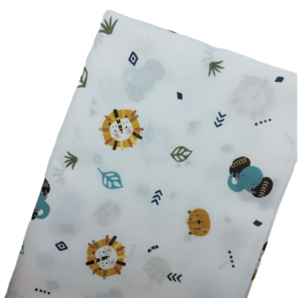 Βαμβακερό σεντόνι λίκνου σε λευκό χρώμα με σχέδιο ζωάκια της ζούγκλας Διαστάσεις 0,70 x 1,25 - κορίτσι, αγόρι - 2