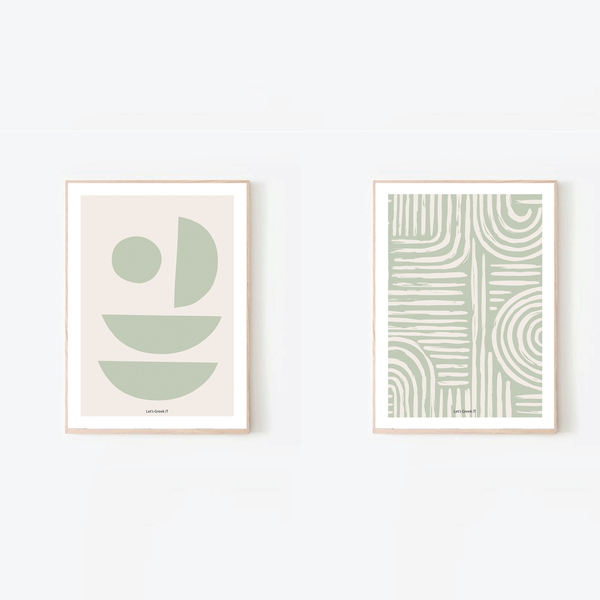 σετ 2 abstract artprints σε παστελ mint χρωματισμούς | 21x30cm | words & shapes - δώρο, διακόσμηση, αφίσες