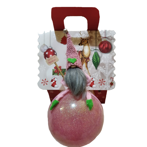 Χριστουγεννιάτικη μπάλα ροζ με νανάκι (12cm) - χριστουγεννιάτικα δώρα, στολίδια, μπάλες - 2