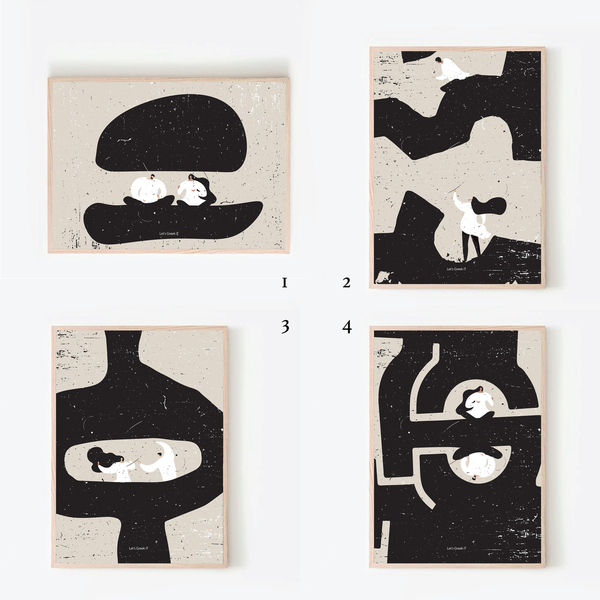 30x40cm | left(l)overs| abstract μορφές ανάμεσα σε σχήματα λαβύρινθου με μαύρο ή φυσικό ξύλινο κάδρο - πίνακες & κάδρα - 5