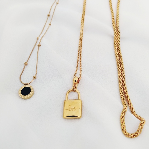 Keylock love pendant κολιε κλειδαριά σε ατσάλινη αλυσίδα αρχικου μήκους 45εκ - charms, ορείχαλκος, ατσάλι - 2