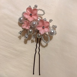 Φουρκέτα μαλλιών με ρόζ λουλουδάκια - hair clips - 2