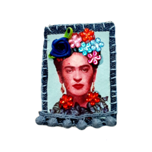 Καρφίτσα γυναικεία ,Frida, 8χ5.5 εκ.,ύφασμα, boho-mexican No 4. - ύφασμα, χειροποίητα