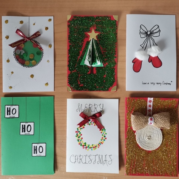 Χειροποίητη χριστουγεννιάτικη λευκή κάρτα με γαντάκια και φιόγκο - κάρτα ευχών, merry christmas, χριστουγεννιάτικα δώρα, ευχετήριες κάρτες - 3