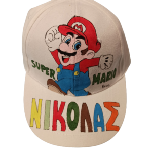 παιδικό καπέλο jockey με όνομα και θέμα super mario ( σούπερ μάριο ) - όνομα - μονόγραμμα, καπέλα, σούπερ ήρωες, προσωποποιημένα