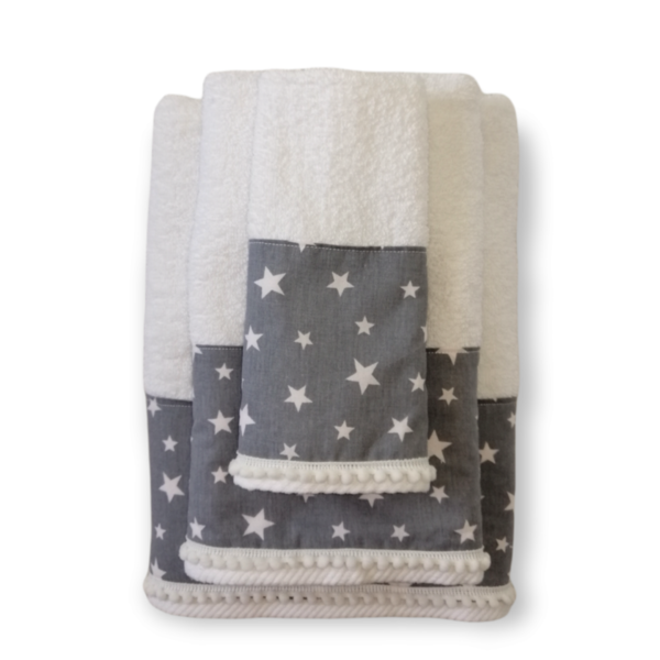 Σετ πετσέτες γκρι αστέρια, 3 τεμάχια - πετσέτες