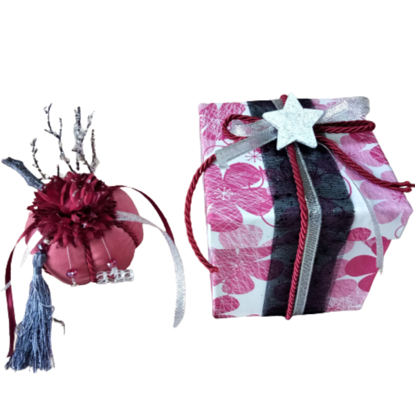 Χειροποίητη βελούδινη κολοκύθα - Γούρι σε ρόζ χρώμα (11 χ 8 εκ.) - βελούδο, χριστουγεννιάτικα δώρα, κολοκύθα, γούρια - 3