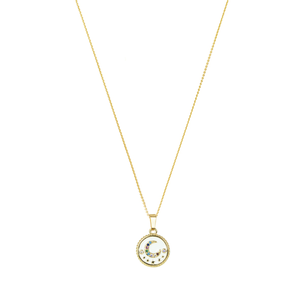 Κολιέ με Αλυσίδα Ασήμι 925 Επίχρυση "Moon Phase" - charms, επιχρυσωμένα, ασήμι 925, κοντά, boho - 2