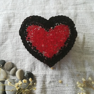 Κουτί κοσμημάτων και μικροαντικειμένων σχήμα καρδιάς κόκκινο - μαύρο, από υγρό γυαλί - καρδιά, οργάνωση & αποθήκευση, χειροποίητα, δώρα για γυναίκες - 5