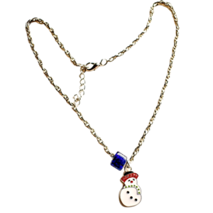 Κολιέ χιονάνθρωπος με μπλε χάντρα - επάργυρα, κοντά, χιονάνθρωπος, χριστουγεννιάτικα δώρα, μπλε χάντρα, μενταγιόν