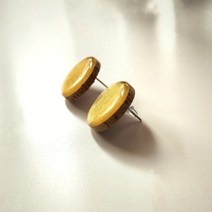 χρυσά σκουλαρίκια από ξύλο - διάμετρος 2 εκ. - επιχρυσωμένα, καρφωτά, μικρά, καρφάκι - 2