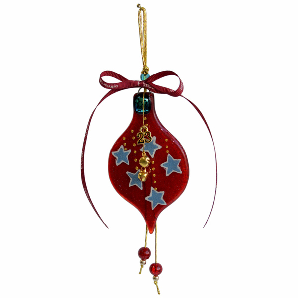 Γυάλινο Γούρι με αστεράκια 15χ6 κόκκινο - amythito 04151201 - γυαλί, αστέρι, χριστουγεννιάτικα δώρα, γούρια