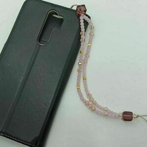 Κρεμαστό λουράκι για κινητό phone strap σε ροζ-χρυσό - χάντρες, λουράκια