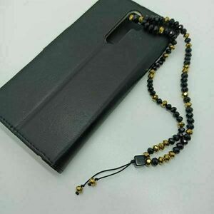 Κρεμαστό λουράκι για κινητό phone strap σε μαύρο-χρυσό - χάντρες, λουράκια