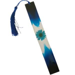 Σελιδοδείκτης μεγάλος με αληθινό λουλούδι μπλε - μαύρο, από υγρό γυαλί, μήκος 19εκ - γυαλί, χειροποίητα, σελιδοδείκτες, πρωτότυπα δώρα