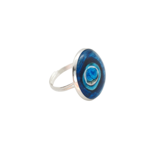 Δαχτυλίδι αυξομειούμενο με υγρό γυαλί "Μπλε Μάτι" - διάμετρος 20mm - γυαλί, επάργυρα, αυξομειούμενα, φθηνά