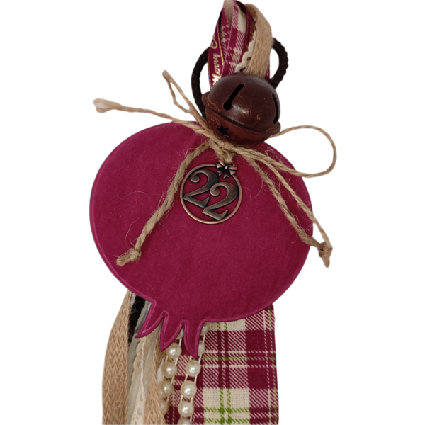Υφασμάτινο Κρεμαστό Ρόδι Γούρι 2022 Μπορντώ 10 cm - ύφασμα, charms, ρόδι, χριστουγεννιάτικα δώρα, γούρια - 2