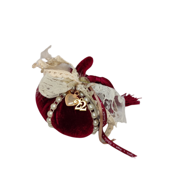 Βελούδινη Διακοσμητική Κολοκύθα 9cm Μπορντώ χρώμα Γούρι - δώρο, βελούδο, χριστουγεννιάτικα δώρα, κολοκύθα, γούρια