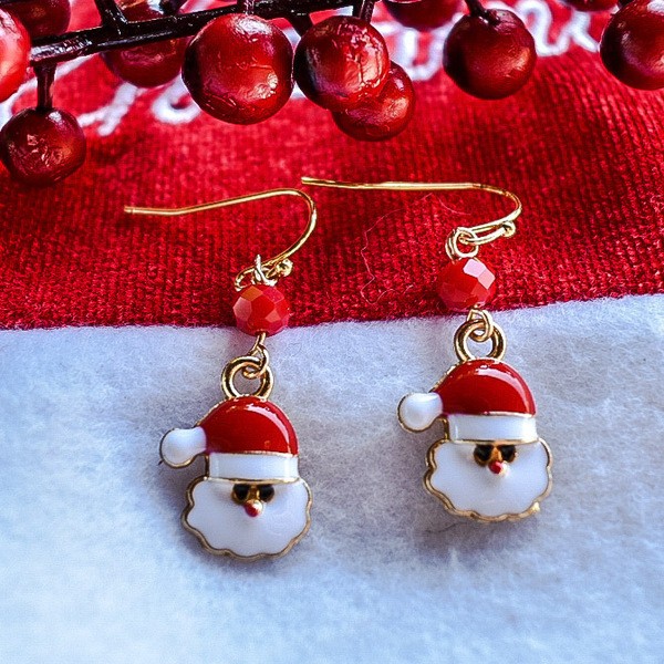 Σκουλαρίκια Άγιος Βασίλης - κρεμαστά, γάντζος, χριστουγεννιάτικα δώρα, άγιος βασίλης - 2