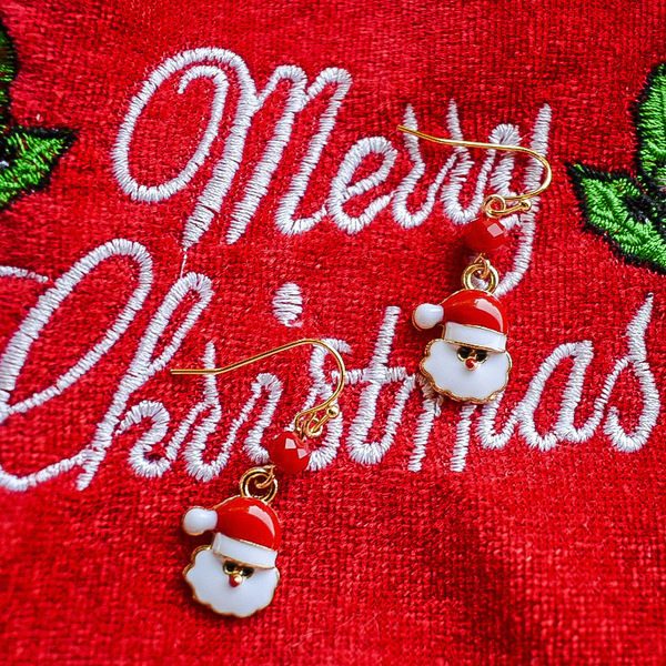 Σκουλαρίκια Άγιος Βασίλης - κρεμαστά, γάντζος, χριστουγεννιάτικα δώρα, άγιος βασίλης - 3