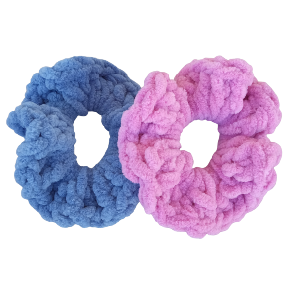 Σετ 2 λαστιχακια μαλλιών scrunchies βελουτέ ροζ γαλάζιο - λαστιχάκια μαλλιών