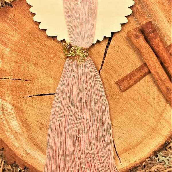 Macrame Αγγελακι Διακοσμητικο Ροζ - ξύλο, νήμα, κορίτσι, στολίδια - 4