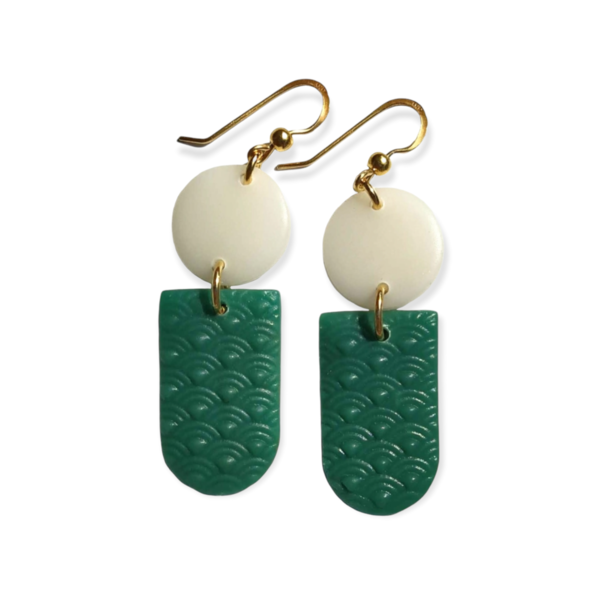 Emerald dreams - Χειροποίητα κρεμαστά σκουλαρίκια από πολυμερικό πηλό - ασήμι, πηλός, boho, κρεμαστά