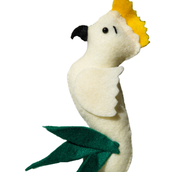 Χειροποίητο κουκλάκι παπαγάλος Cockatoo από τσόχα - φελτ, τσόχα, λούτρινα