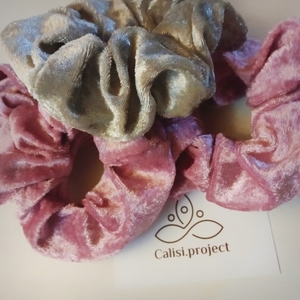 Κοκκαλάκι scrunchie βελούδο velvet ροζ - λαστιχάκια μαλλιών - 2