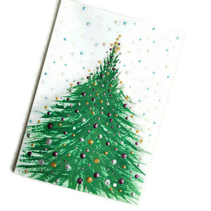 Κάρτα χριστουγεννιάτικη με δέντρο ζωγραφισμένη στο χέρι. - ευχετήριες κάρτες, δέντρο
