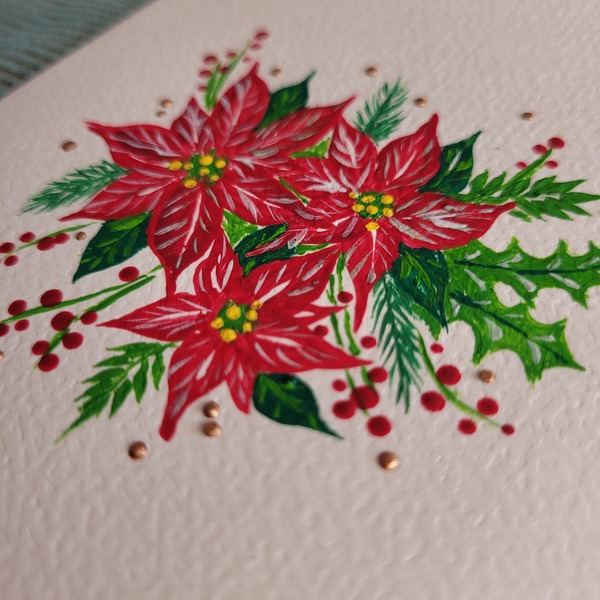Κάρτα χριστουγεννιάτικη με αλεξανδρινά ζωγραφισμένη στο χέρι. - ευχετήριες κάρτες - 2