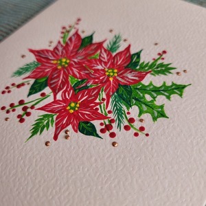 Κάρτα χριστουγεννιάτικη με αλεξανδρινά ζωγραφισμένη στο χέρι. - ευχετήριες κάρτες - 4