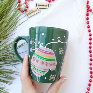 Πράσινη κούπα Χειμωνιάτικα Γάντια - πορσελάνη, χειμώνας, χριστουγεννιάτικα δώρα, κούπες & φλυτζάνια