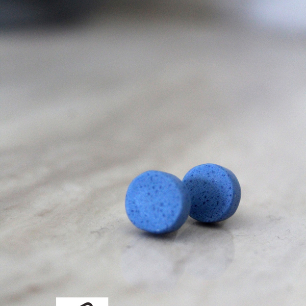 Καρφωτά σκουλαρίκια κύκλος από μπλε γρανίτη και ασημί 925-διαμετρος 8mm - ασήμι, επάργυρα, καρφωτά, μικρά, καρφάκι - 2