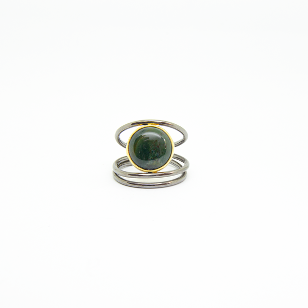 Ασημένιο δαχτυλίδι με πράσινο ίασπη - ημιπολύτιμες πέτρες, επιχρυσωμένα, ασήμι 925, σταθερά, επιροδιωμένα