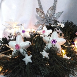 Σετ 4 χριστουγεννιάτικα στολίδια αστέρι λευκά με ιριδίζον γκλίτερ 4,5×4,5×2,5cm/τμχ - αστέρι, χριστούγεννα, στολίδια, πρωτοχρονιά - 4