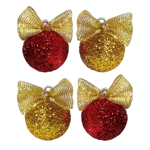 Σετ 4 χριστουγεννιάτικες μπάλες μίνι με χρυσό-κόκκινο γκλίτερ 4×3×3cm - στολίδια, μπάλες, χριστούγεννα