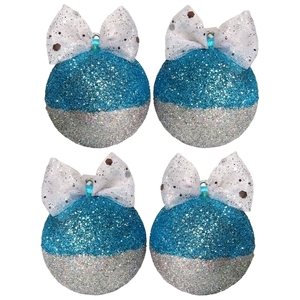 Σετ 4 χριστουγγενιάτικες μπάλες με μπλε-ασημί holographic γκλίτερ 6,5×5×5cm - χριστούγεννα, στολίδια, πρωτοχρονιά, μπάλες