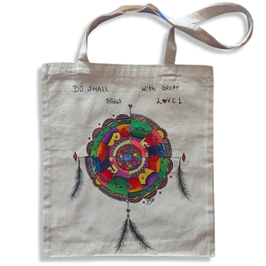Tote bag ζωγραφισμένη στο χέρι, με μακρύ χερούλι, mandala, ονειροπαγίδα - ύφασμα, ώμου, all day, tote, πάνινες τσάντες
