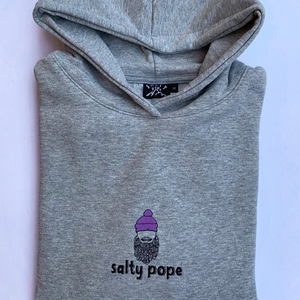 Grey Salty Pope logo hoodie