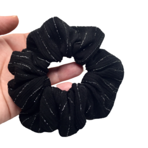Υφασμάτινο λαστιχάκι scrunchie crincle lurex - κορίτσι, μαύρα, για τα μαλλιά, λαστιχάκια μαλλιών