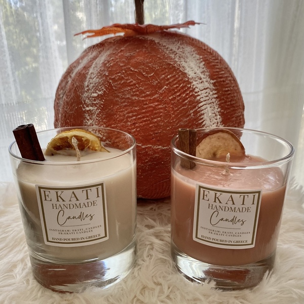 Σετ κεριών orange-cinnamon pumpkin apple-440ml - δώρο, χειροποίητα, αρωματικά κεριά, φθινόπωρο - 2