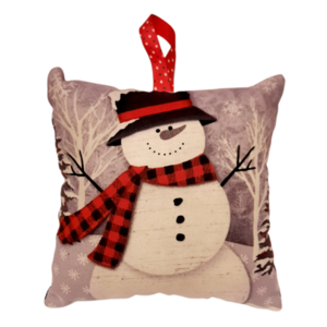 Χριστουγεννιάτικο στολίδι γούρι από ύφασμα 15*15 με χιονάνθρωπο - ύφασμα, χιονάνθρωπος, στολίδια