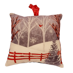 Χριστουγεννιάτικο στολίδι γούρι από ύφασμα 15*15 με χιονισμένο τοπίο - ύφασμα, στολίδια, δέντρο