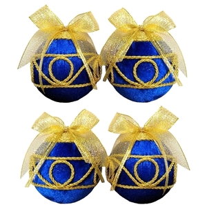 Σετ 4 χριστουγγενιάτικες μπάλες βελούδο μπλε-χρυσό 12,5×8×8cm/τμχ - στολίδια, μπάλες, χριστούγεννα
