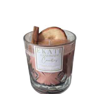 Κρυστάλλινο ποτήρι με χειροποίητο κερι μηλόπιτα-300ml - αρωματικά κεριά, δώρο, χειροποίητα, φυτικό