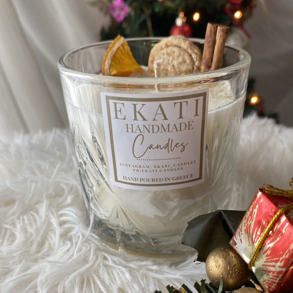 Σκαλιστό κρυστάλλινο ποτήρι με χριστουγεννιάτικο άρωμα ginger cookie-300ml - χειροποίητα, αρωματικά κεριά, χριστουγεννιάτικα δώρα - 2